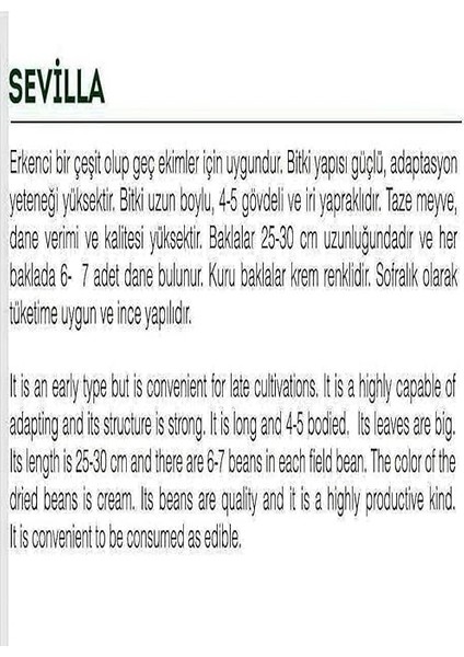 Tarım Ata Tohumu Yerli Bakla Sevilla 30 Adet Tohum fiyatları