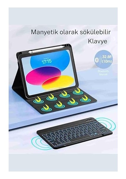Air 11 Uyumlu 4/5/6 Nesil M2/m3 2025 Ledli Klavyeli Tablet Kılıfı Lila fiyatları