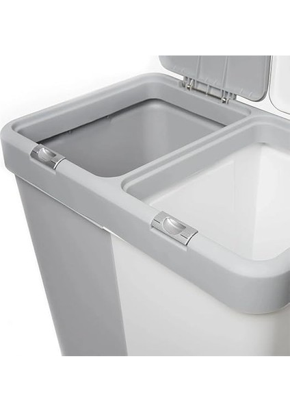 80 Litre Dokunmatik Çamaşır Sepeti - Iki Bölmeli Dekoratif Çamaşır Sepeti - Gri Beyaz - 55X35X58.5 cm fırsatları