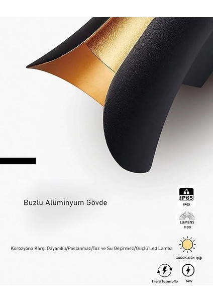Technologies Çift Yönlü Iç ve Dış Mekan Aplik - Modern Bahçe Aplik - Alüminyum Duvar Aydınlatma Armatürü - Paslanmaz Toz ve Su Geçirmez Dekoratif LED Aplik (Gold - Siyah) modelleri