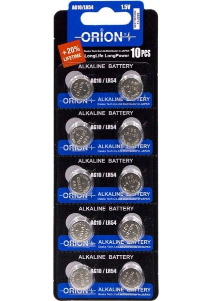 AG10 LR54 189A LR1130 1.5V Alkalin Pil 10'lu Paket