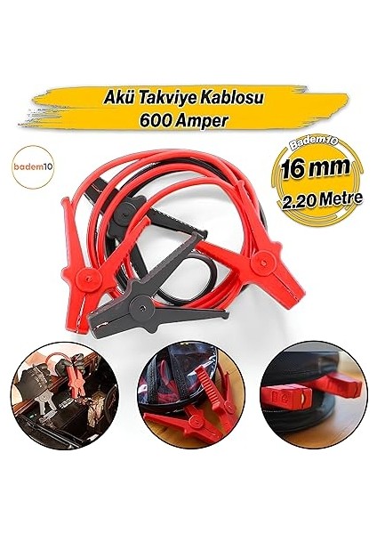 Amper Akü Takviye Kablosu 2.2 Metre 16MM² Kalınlık 6V/12/24V Araç Araba Oto Akümülatör Sarj Şarj fiyatları