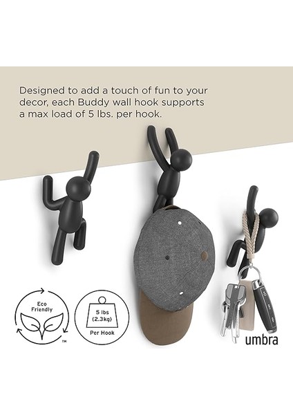 Buddy Kanca, Ceketler, Şallar, Çantalar, Sırt Çantası, Havlular ve Daha Fazlası Için Dekoratif Duvar Askısı, 3'lü Set, Siyah indirimleri