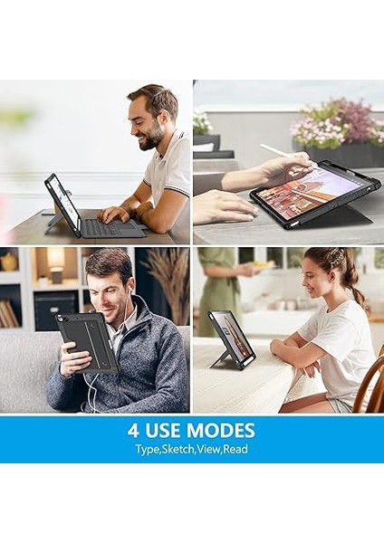 iPad 9. Nesil Klavye Kılıfı 10,2 Inç (10,2 Inç) Ped Ile, Çıkarılabilir Destek Standı, Kalem Tutucu, Sürgülü Kamera Kapağı iPad 7./8./9. Nesil ile Uyumlu Klavye (Siyah) indirimleri