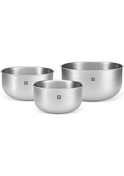Hazırlama Kasesi Seti, 3 Parça, 18/10 Paslanmaz Çelik, Salata Kasesi, Karıştırma Kasesi, Çap: 17, 21 ve 25 cm