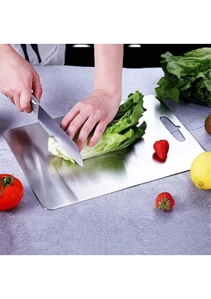 Kesme Tahtası 2'li Set Paslanmaz Çelik Gıda Temasına Uygun Hijyenik ve Dayanıklı Antibakteriyel 0,7 mm Kesim Panosu Levhası Cam Kesme Tahtası fırsatları