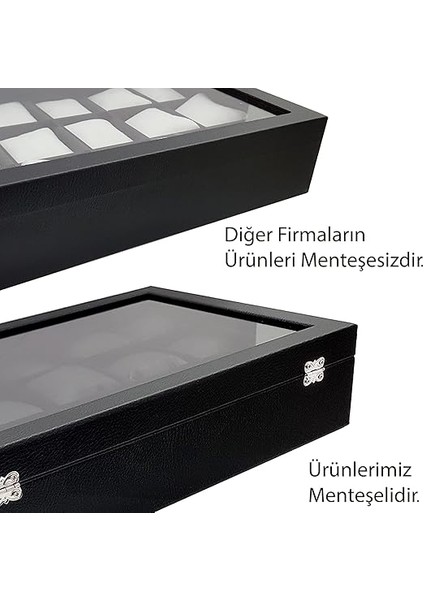 Siyah Deri 15 Li Üzeri Cam Saat Kutusu ST15-68 indirimleri