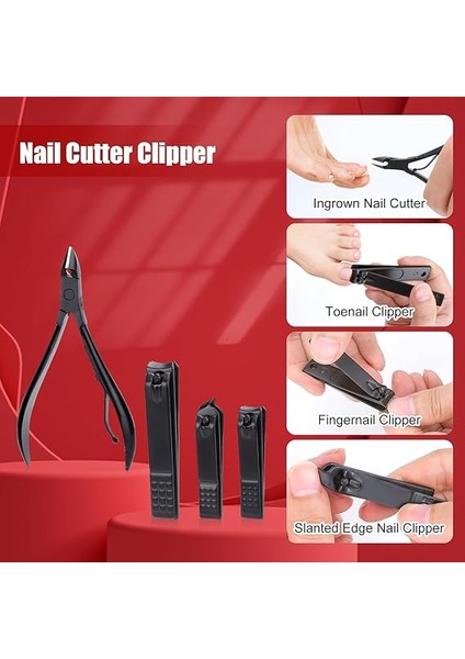 Manicure 18 Parça Manikür Pedikür Seti (Siyah-Kırmızı) modelleri