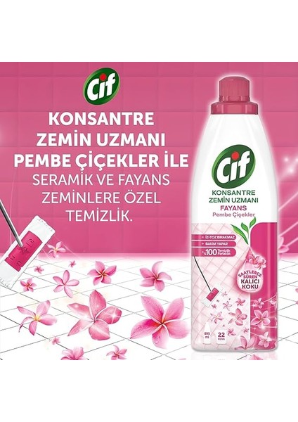 Pembe Çiçekler Konsantre Zemin Uzmanı Fayans Temizleyicisi 22 Kova 895 ml modelleri
