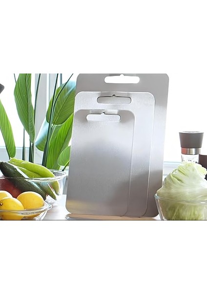 3'lü Paslanmaz Çelik Kesme Tahtası Seti Gıda Temasına Uygun Antibakteriyel 34X23 29X19 24X15 0,7mm Kesim Panosu Levhası Cam Kesme Tahtası modelleri