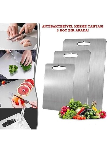 Kesme Tahtası 3'lü Set Paslanmaz Çelik Gıda Temasına Uygun Hijyenik ve Dayanıklı Antibakteriyel 0,7 mm Kesim Panosu Levhası Cam Kesme Tahtası fiyatları