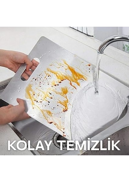 Kesme Tahtası 3'lü Set Paslanmaz Çelik Gıda Temasına Uygun Hijyenik ve Dayanıklı Antibakteriyel 0,7 mm Kesim Panosu Levhası Cam Kesme Tahtası fırsatları