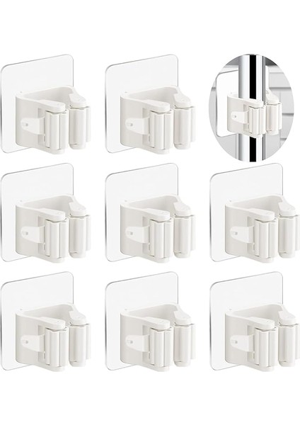 8’li Kendinden Yapışkanlı Süpürge ve Mop Tutucu – Duvara Monte Matkapsız Paspas Askısı, Ev, Mutfak, Bahçe, Garaj ve Depo Için Duvar Tipi Organizer, Temizlik Gereçleri Düzenleyici