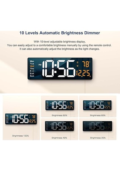 Duvar Saati Büyük Ekran, 40 cm Büyük Duvar Saatleri, Oturma Odası Dekoru Için Uzaktan Kumandalı LED Dijital Saat, Otomatik Parlaklık Kısıcı, Tarih Hafta Sıcaklığı ile Büyük Saat (Turuncu) indirimleri