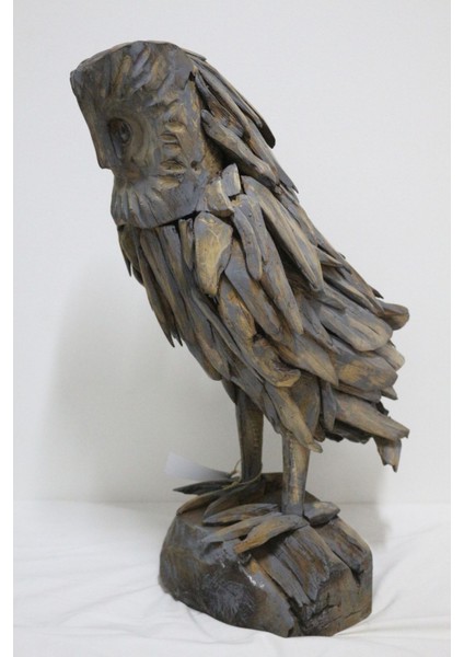 Ahşap Dekoratif Büyük Baykuş Tik Ağacı El Yapımı Otantik 60 cm Büyük Ağaç Biblo