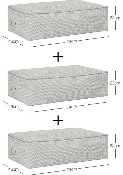 Home Textile 3'lü Mega Boy Gri Balıksırtı Baza Altı Hurç Set 74 x 46 x 22 cm fiyatları