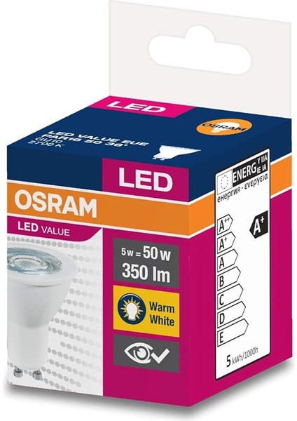 4052899949683 LED Value Par 16 50 5W Sarı Işık GU10 Duy Spot Ampul modelleri