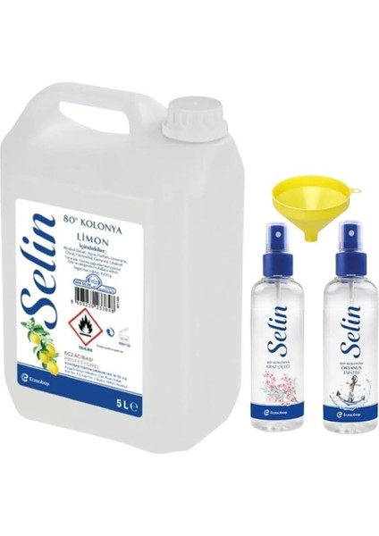 Litre 80° Selin Limon Kolonyası + 2 Adet Selin 150 ml Sprey 80° Limon Kolonyası