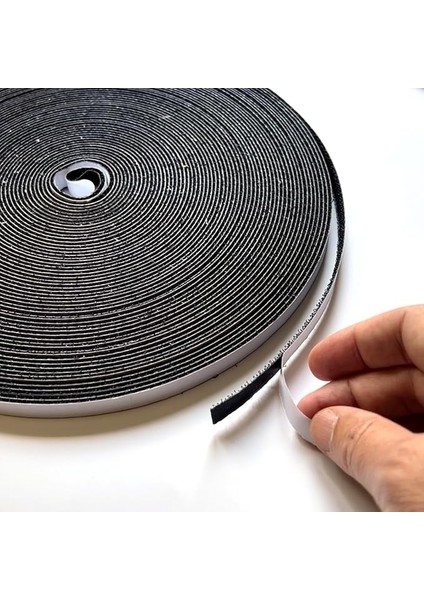 1 cm 25 Metre Cırt Bant Arkası Yapışkanlı Şerit Cırt Cırtlı Bant, Aso, Siyah