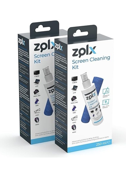 Ekran Temizleme Seti 250ML + Temizleme Bezi * 2 Adet Lcd, Led, Ekran, Laptop, Tablet, Bilgisayar, Televizyon, Cep Telefonu, Gözlük, Kamera, Koruyucu ve Parlatıcı Doğal Temizleme
