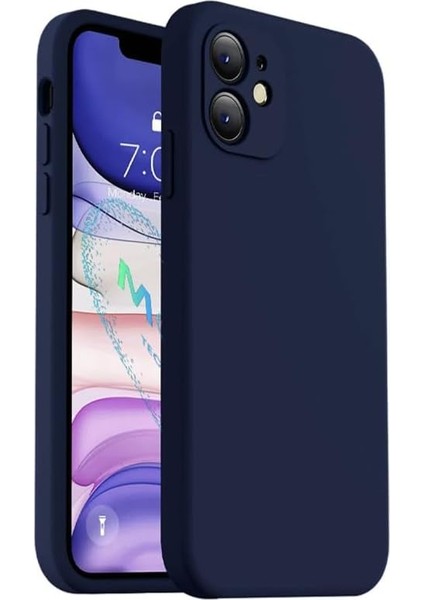 Iphone ile Uyumlu 11 (12 Görünümlü Köşeli) Içi Kadife Lansman Kılıf-Gece Mavisi