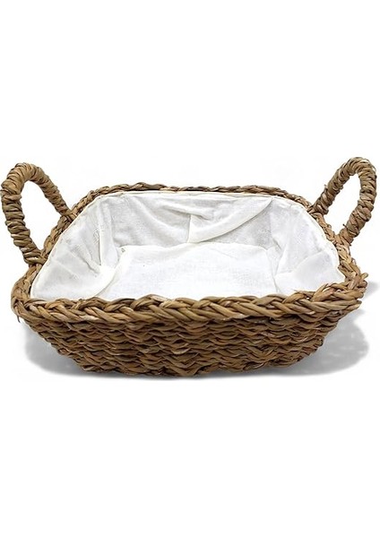 El Yapımı Doğal Hasır Kulplu Çok Amaçlı Dekoratif Kare Sepet, Hasır Kulplu Ekmek Sepeti (25X25X8 Cm) fırsatları