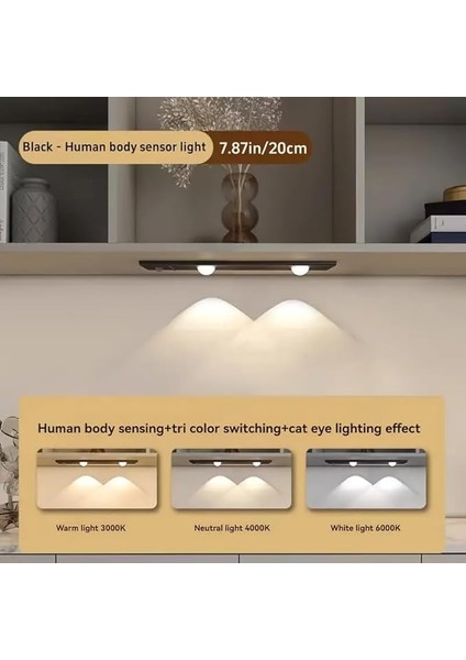Sensörlü Slim LED Kabin Armatürü Dekoratif Dim Edilebilir USB Şarjlı Aydınlatma (Siyah, 20 Cm) indirimleri