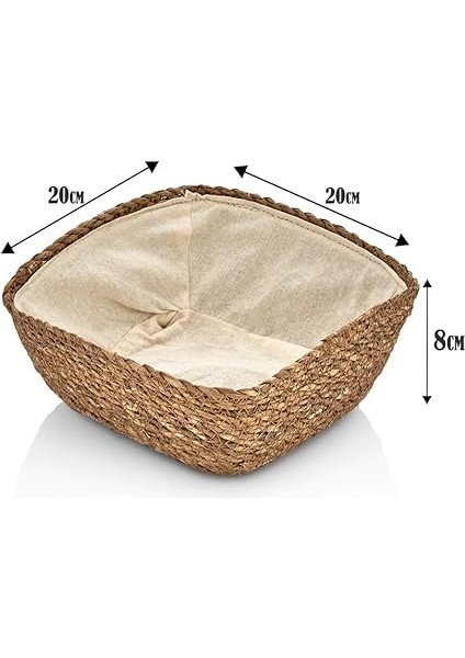 El Yapımı Hasır Içi Bezli Kare Ekmeklik ve Dekoratif Kare Hasır Sepet, Hasır Içi Bezli Ekmek Sepeti Kare (20CM*20CM*8CM) modelleri