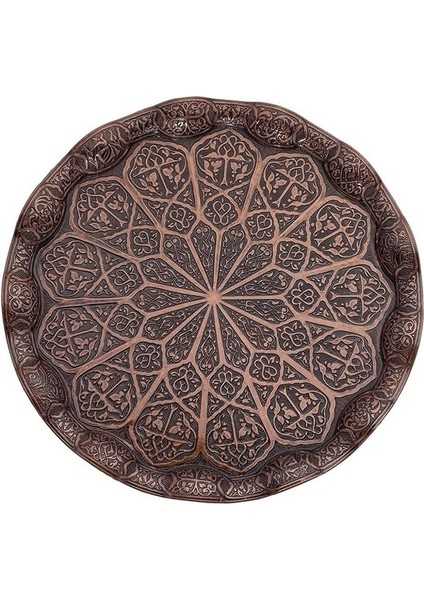 Dalgalı Büyük Tepsi Antik Bakır Rengi