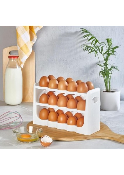 Yumurtalık Buzdolabı Raf Düzenleyici – 30’lu Yumurta Kutusu | 3 Katlı Yumurta Organizeri, Şeffaf ve Yer Tasarruflu Saklama Kabı (22CM*12CM*26CM)