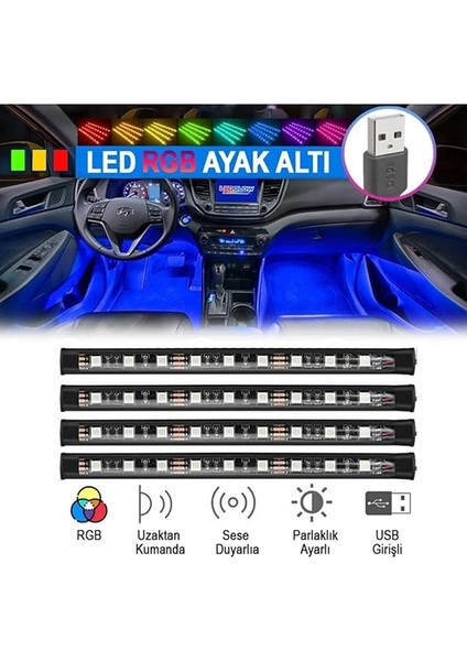 Car Accesories USB Girişli 9 Ledli Araç Içi Sese Duyarlı Ayak Altı Rgb LED Aydınlatma fiyatları