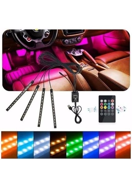 Car Accesories USB Girişli 9 Ledli Araç Içi Sese Duyarlı Ayak Altı Rgb LED Aydınlatma modelleri