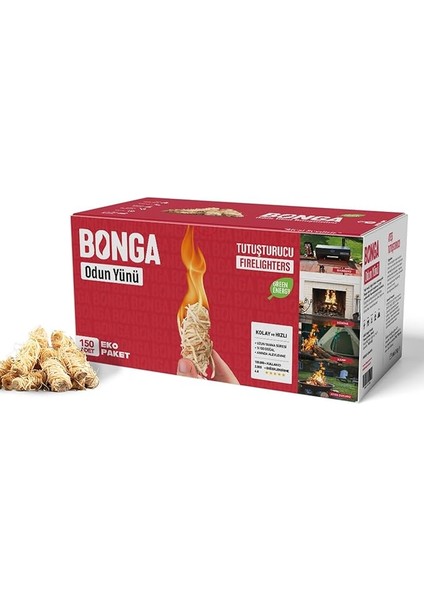 ve Barbekü Tutuşturucu 150 Adet 2000 gr - Jel ve Çıra Alternatifi Doğal Odun Yünü