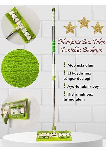 Sihirli Teleskobik Mandallı Mop.yedek Bez Hediyeli.fayans,duvar,yüzey ve Cam Temizlik Paspası Yeşil (NKS125) indirimleri