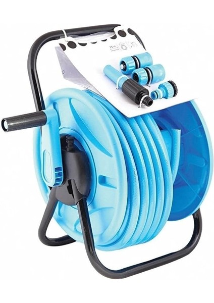 Makaralı Bahçe Hortumu Bahçe Sulama Hortum Makara Kaplin Tabanca Seti 25METRE Hortum ve Su Püskürtme