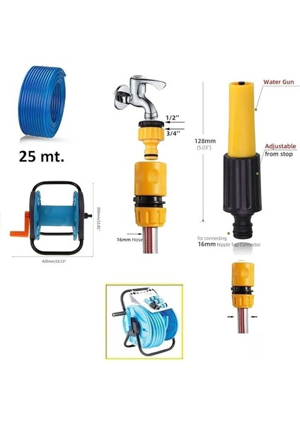 Makaralı Bahçe Hortumu Bahçe Sulama Hortum Makara Kaplin Tabanca Seti 25METRE Hortum ve Su Püskürtme fiyatları