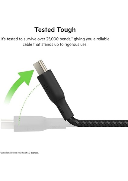 Usb-C Usb-C Usb-If Sertifikalı Çift Örgülü Data ve Şarj Kablosu, 100W, 2 Metre, 25000 Bükülmeye Kadar Dayanıklı, Siyah modelleri