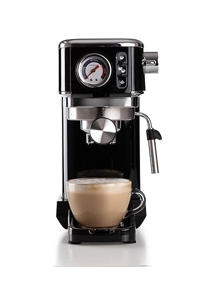 Espresso Slim Metal 1381, Manometreli Kahve Makinesi, Kahve Tozu ve Ese Kapsülleri ile Uyumlu, 15 Bar Max, Filtre 1 Veya 2 Fincan, Cappuccino Başlığı, 1300 W, Siyah modelleri