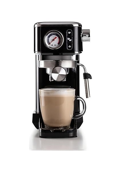 Espresso Slim Metal 1381, Manometreli Kahve Makinesi, Kahve Tozu ve Ese Kapsülleri ile Uyumlu, 15 Bar Max, Filtre 1 Veya 2 Fincan, Cappuccino Başlığı, 1300 W, Siyah fırsatları