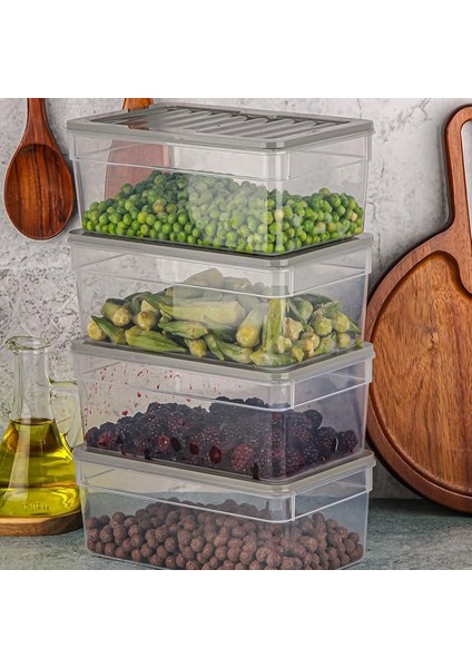 Buzdolabı Düzenleyici Organizer Mikrodalga ve Difrize Uygun Saklama Kabı Antrasit Set 1170 ml (Gri)