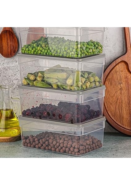 Buzdolabı Düzenleyici Organizer Mikrodalga ve Difrize Uygun Saklama Kabı Antrasit Set 1170 ml (Gri) fiyatları