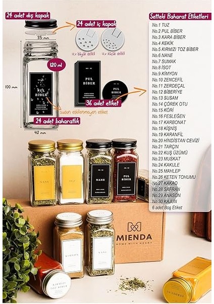 Home 24'lü Baharatlık Seti, 120 Ml, Siyah Kapak ve Etiketli Standsız Takım modelleri