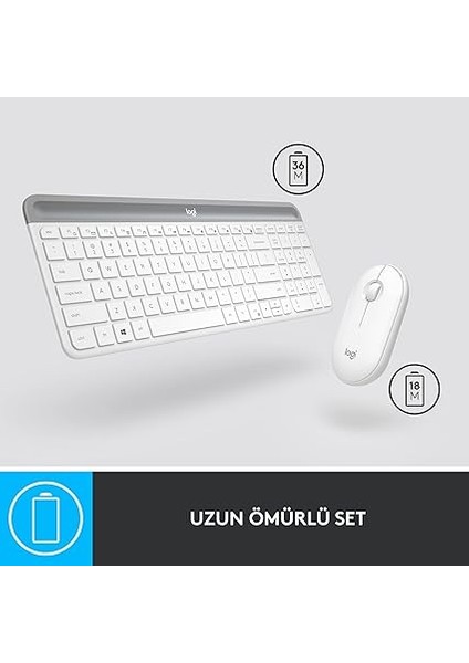 MK470 Slim Combo Kablosuz Klavye Mouse Seti, 12 Fn Kısayolu ile Kompakt Klavye, Sağ ve Sol Elle Kullanılabilir, 10 M Kullanım Mesafesi, Sessiz, Türkçe Q Klavye, Beyaz indirimleri