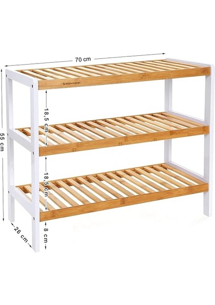 Bambu Ayakkabı Rafı, 3 Katlı Ayakkabılık, Giriş Alanı, Koridor, Doğal Renkte-Beyaz LBS03H modelleri