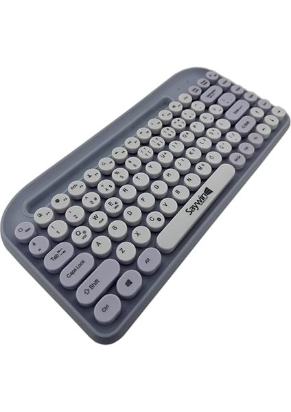 Bluetooth Klavye Renkli Retro Kablosuz Klavye Daktilo Görünümlü Tuş Tasarımı Şık ve Kullanışlı Telefon Koyma Gözü Pilli Türkçe Q Klavye Sw-05 (Mor) fırsatları