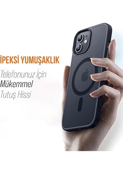 iPhone Için Kılıf Kamera Korumalı Magsafe Wireless Şarj Özellikli Mat Şeffaf Renkli Kılıf (Iphone 11 Siyah) indirimleri