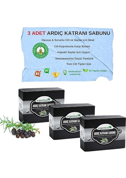 Doğal Ardıç Katranı Sabunu 140 gr x 3 Adet Tüm Cilt Tipleri Için Antiseptik ve Yenileyici Etkili