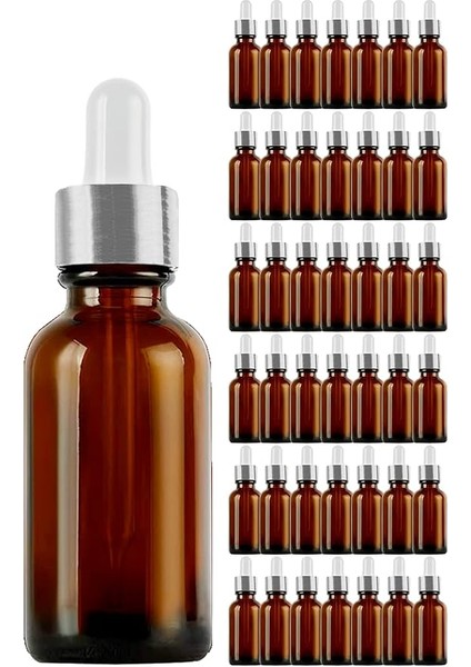 Amber 20 ml Metal Gümüş Sızdırmaz Kapaklı Dropper Damlalık Cam Şişe 42 Adet
