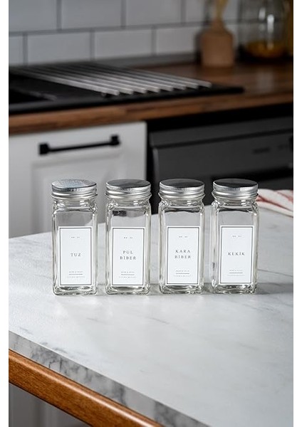 Cam Baharatlık Seti Kapaklı Beyaz Etiketli Baharatlık Takımı indirimleri