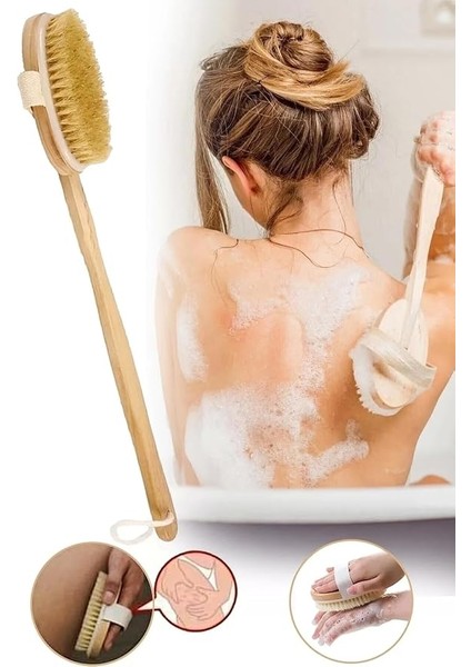 Ahşap Saplı Doğal At Kılı Selülit Fırçası Peeling Masaj Fırça Banyo Fırçası